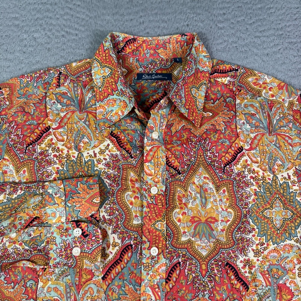Robert Graham Shirt Mens L Floral Geometric Paisley Abstract Long Sleeve
